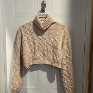 Cozy Cream/pink Cable Knit Sweater